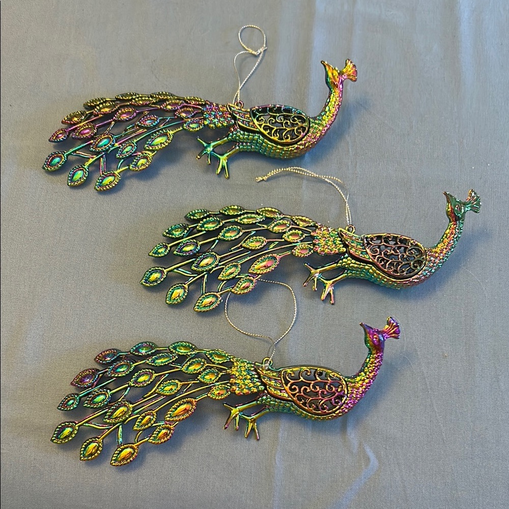 Gisela Graham Peacock Hanging Ornaments Decorations Lot of Three (3)